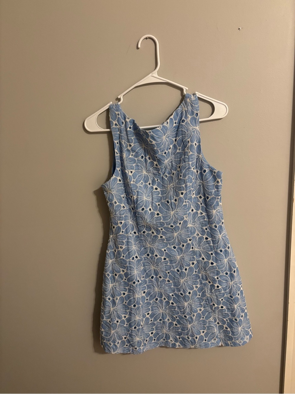 Hello Molly Sky Blue Floral Eyelet Mini Dress